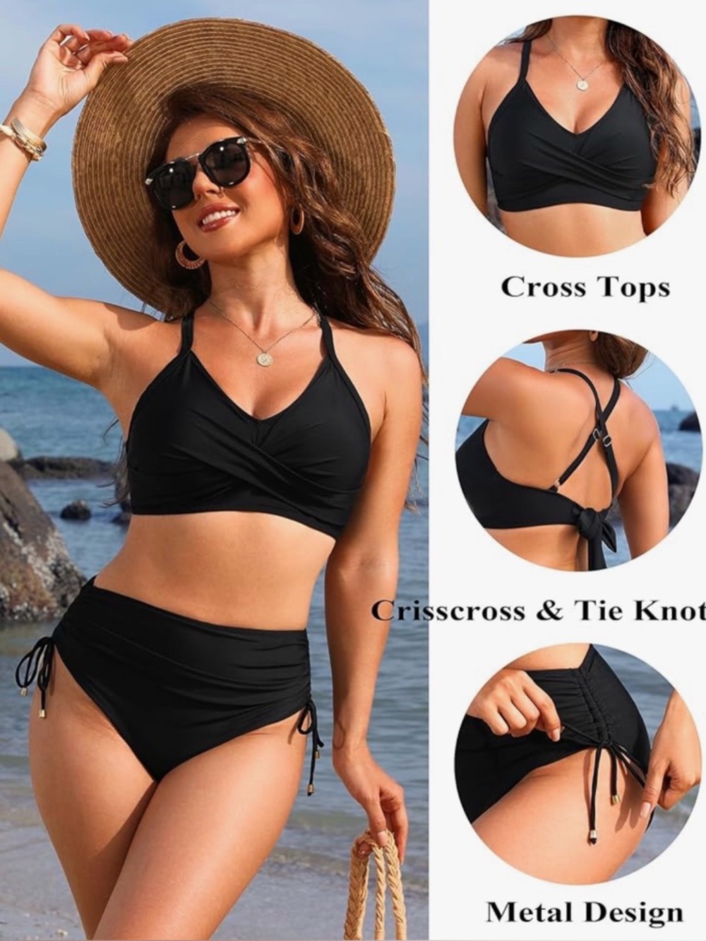 Blooming Jelly Womens High Waisted Bikini Sets XL Black with ticket - Picture 3 of 7